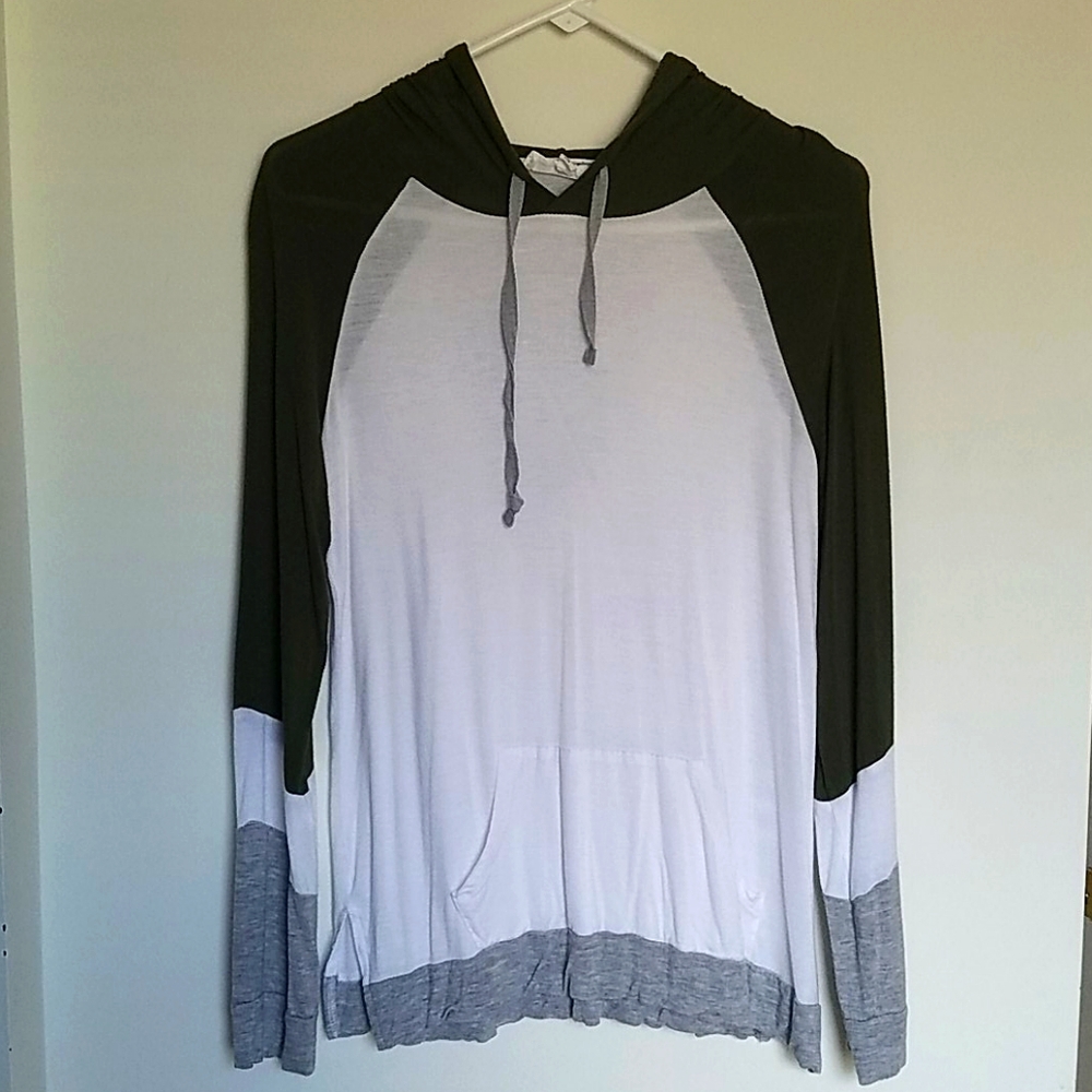 Never worn long sleeved tee with hood and pocket